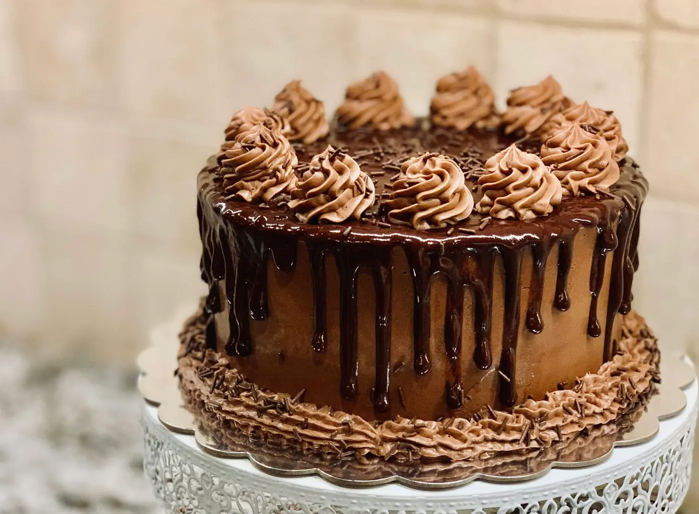 A layered chocolate cake